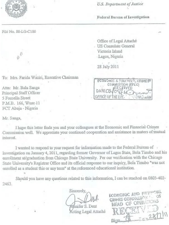 FBI on Tinubu and Chicago State University